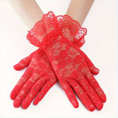 3 Pairs Women's Pink Floral Lace Wedding Gloves Long Sleeve Sun Protection