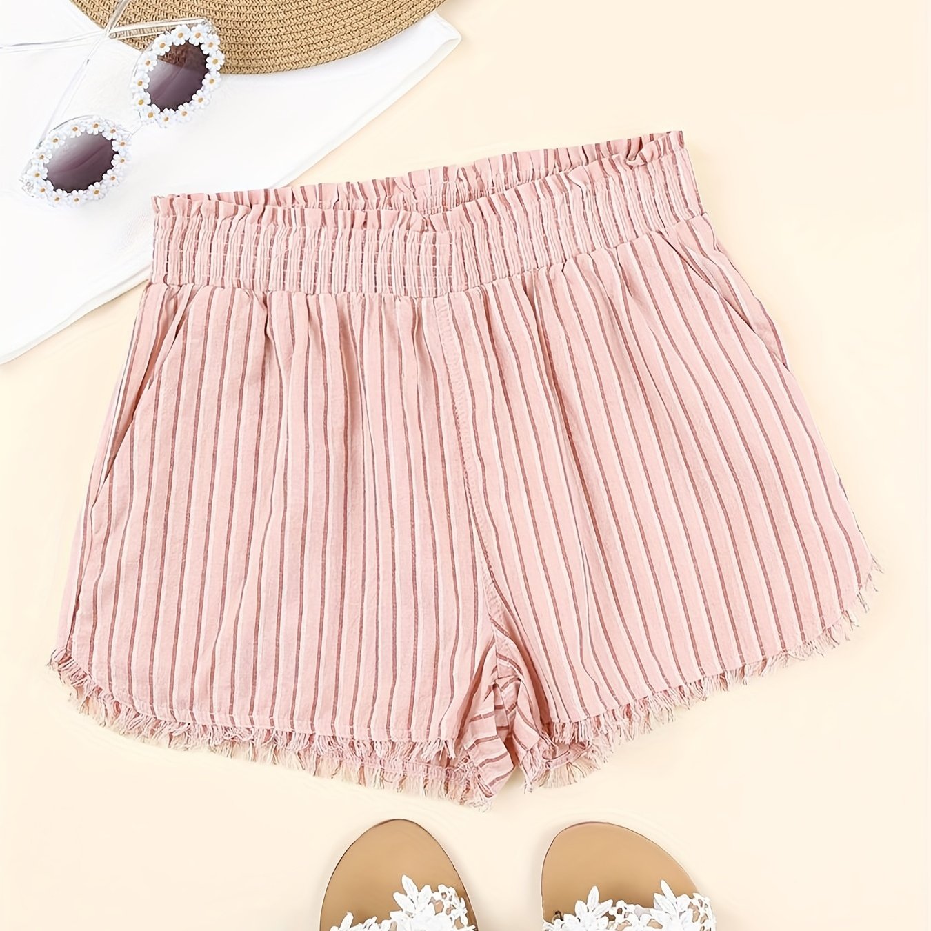 Smocked High Waist Shorts for Women
