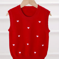 Kids Crew Neck Embroidered Sweater Vest - Various Colors