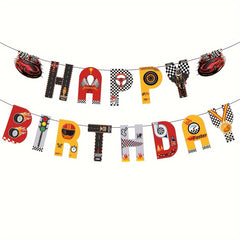 Racing Car Theme Birthday Pull Flag Happy Birthday Party Banner