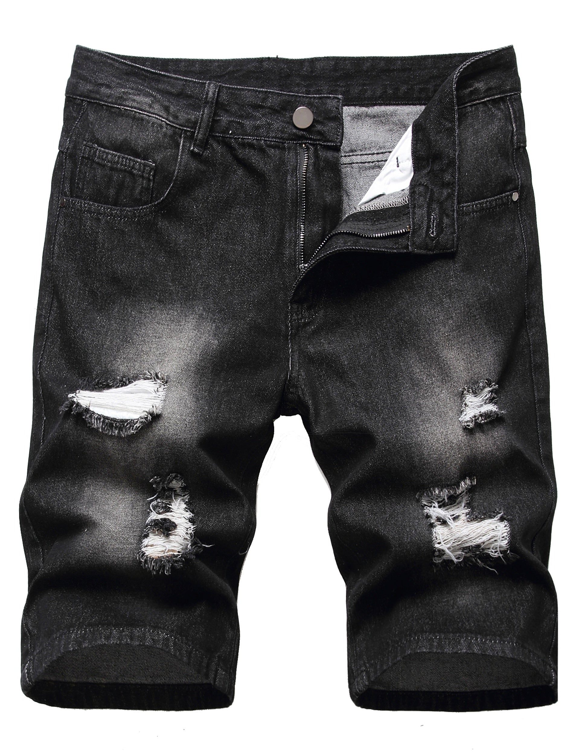 Men's Destroyed Hole Denim Shorts Classic Fit Distressed Summer Jean Shorts