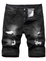 Men's Destroyed Hole Denim Shorts Classic Fit Distressed Summer Jean Shorts