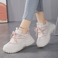 Women's Faux Leather Chunky Sneakers with Shock Absorption