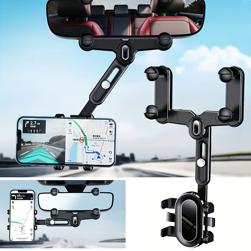 360 Rotatable Car Rearview Mirror Mobile Phone Holder Telescopic Phone Holder