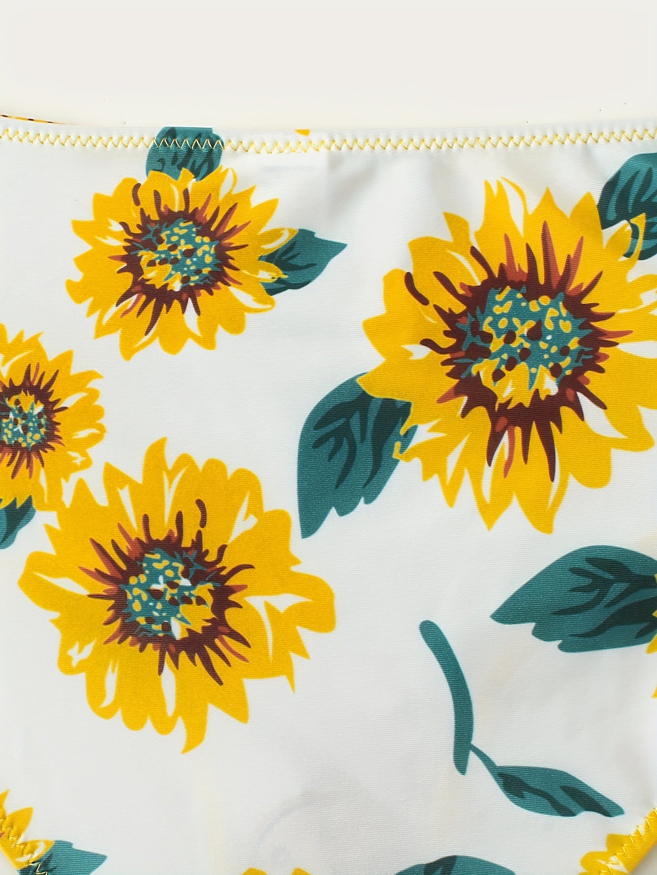 Sunflower Print Bikini Set Halter Neck High Waist Two Piece Swimsuit