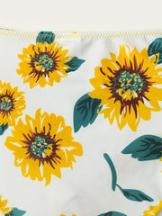 Sunflower Print Bikini Set Halter Neck High Waist Two Piece Swimsuit