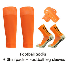 3 Pairs Set Calf Sleeves & Shine Guards & Crew Socks For Football