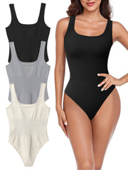 Solid Square Neck Slim Bodysuit Sleeveless Casual Bodysuit