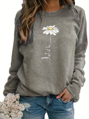 Daisy Print Crew Neck Sweatshirt for Fall & Winter