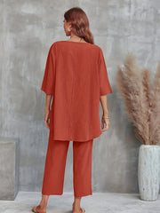 Casual 2pc Set Crew Neck Tee & Wide Leg Pants Women's Clothing