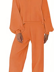 Women's Plus Solid Lantern Sleeve Top & Joggers Outfits 2 Piece Set