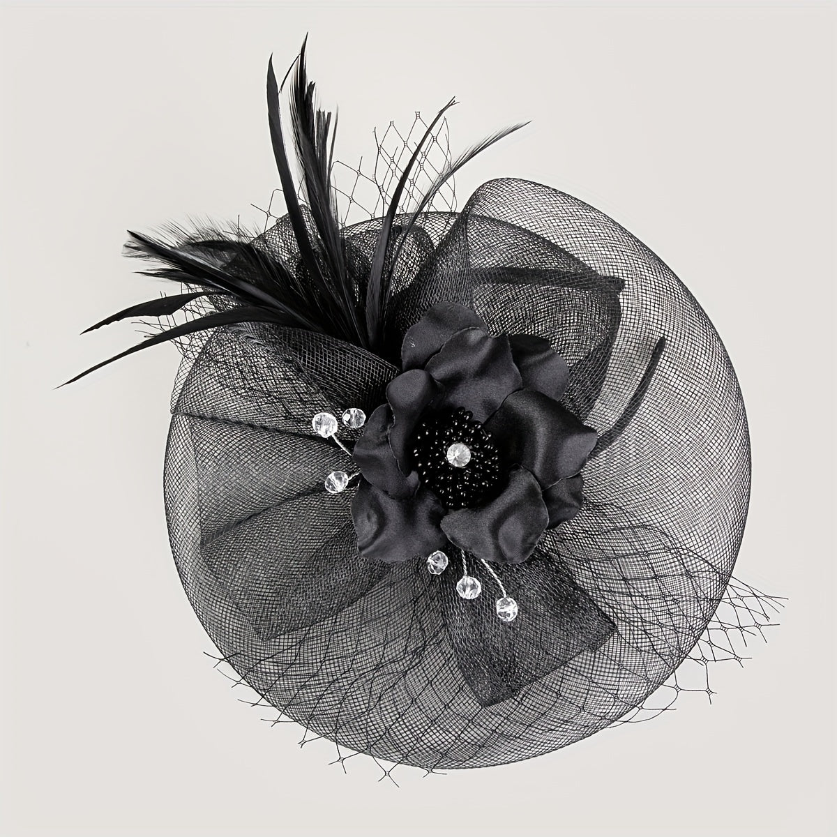 Mesh Flower Feather Fascinator Headpiece Tea Party Wedding Hat with Headband