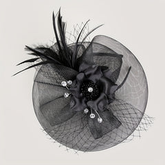 Mesh Flower Feather Fascinator Headpiece Tea Party Wedding Hat with Headband
