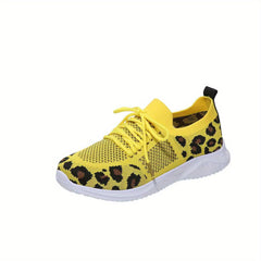 Leopard Print Sneakers Breathable Outdoor Shoes Lace Up Lightweight