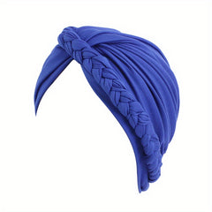 Solid Braided Turban Cap Forehead Cross Pre-tied Head Wrap
