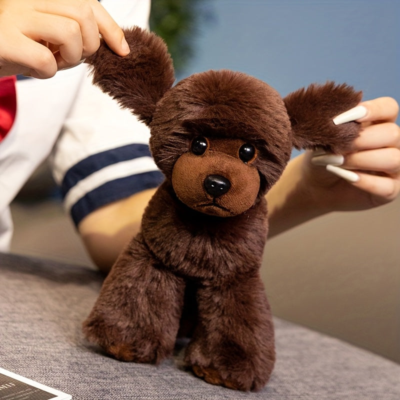 FLUFIHOOD Adorable Poodle Plush Toy Brown Soft Stuffed Animal Realistic Dog Pupp