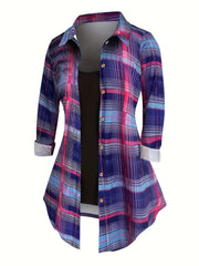 Plaid Print Button Up Blouse & Cami Top 2 Piece Set