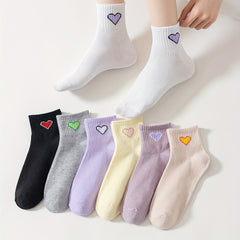 7 Pairs Heart Print Socks Comfy & Breathable Short Socks Women's Stockings