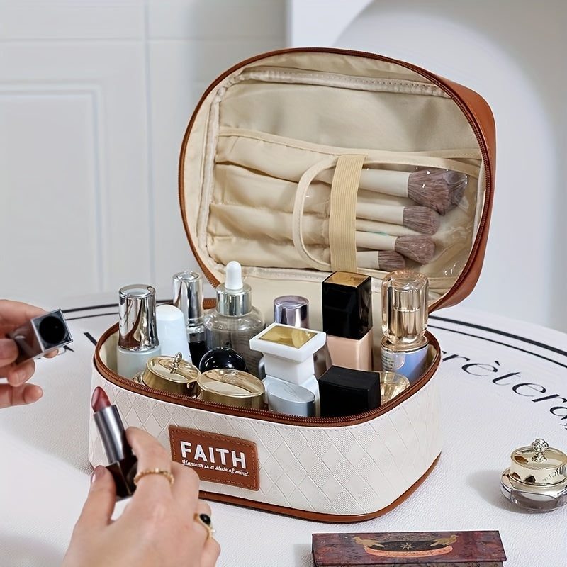 Plaid Pattern Square Makeup Bag Zipper Cosmetic Organizer