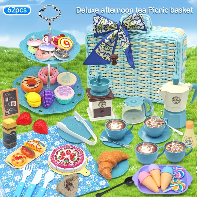 Tea Party Pretend Play Toys Large Afternoon Tea Picnic Basket Set