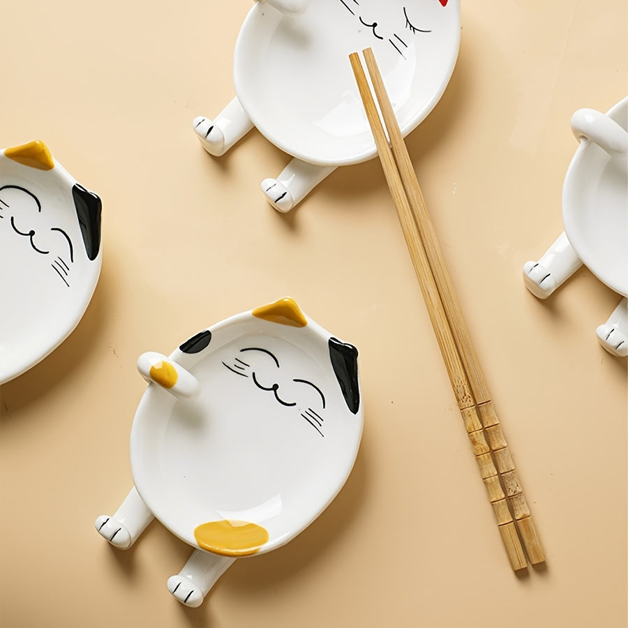 Ceramic Cat Spoon Rest for Stove Top - Kitchen Accessory for Utensil Holder