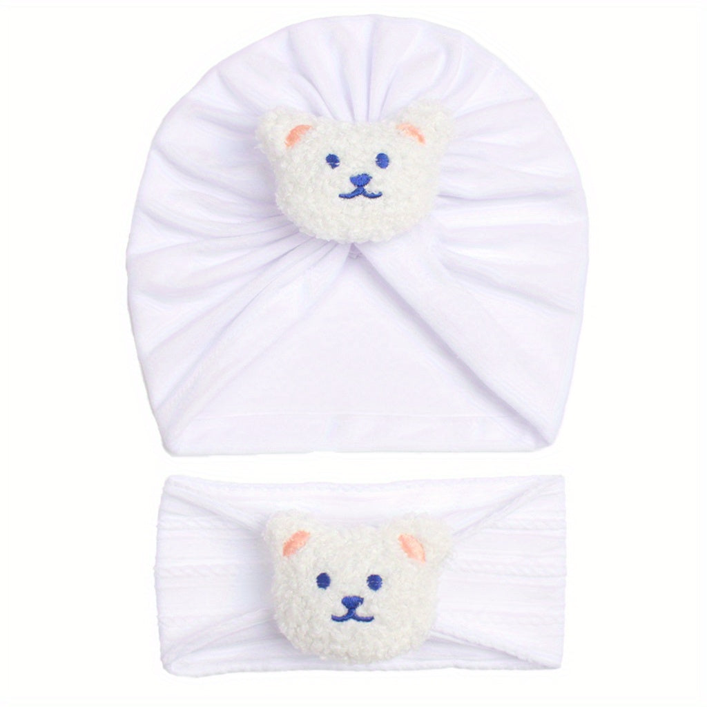 2pcs Baby Hair Bands Bear Soft Elastic Cartoon Hat And Hairband