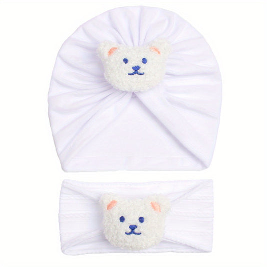 2pcs Baby Hair Bands Bear Soft Elastic Cartoon Hat And Hairband