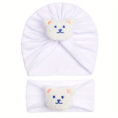2pcs Baby Hair Bands Bear Soft Elastic Cartoon Hat And Hairband