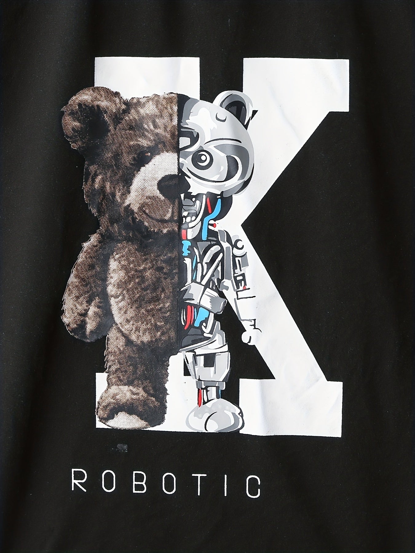 Boys K Robotic Bear Print Casual Outfit Round Neck T shirt & Shorts