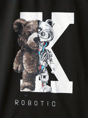 Boys K Robotic Bear Print Casual Outfit Round Neck T shirt & Shorts