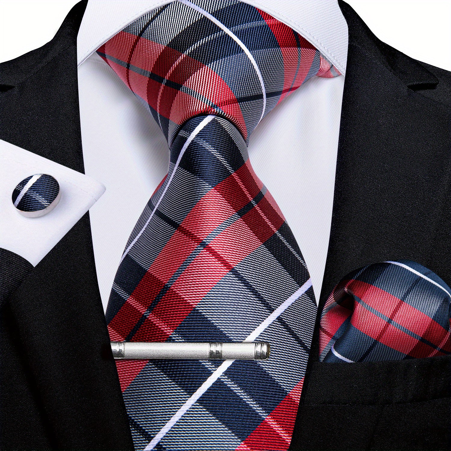 Men's Golden Striped Silk Necktie Set Wedding