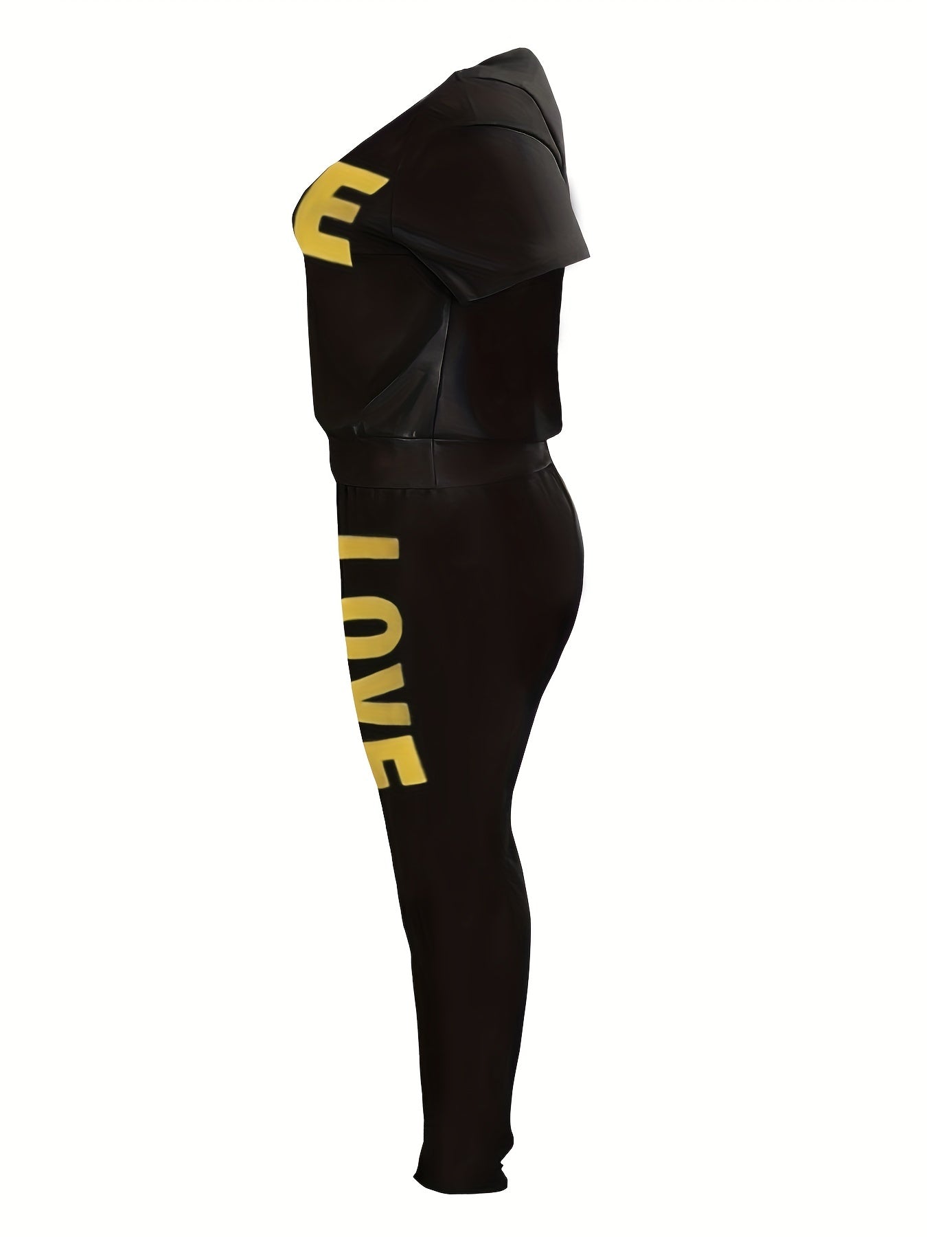 Love Print Short Sleeve Top & Pants Set Women's Plus Sport