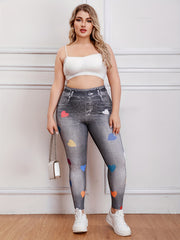 Heart Denim High Rise Leggings