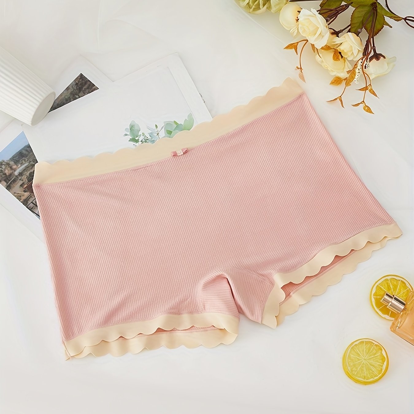 Scallop Trim Boyshort Panties Soft & Comfortable Skin friendly Lingerie