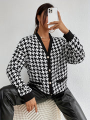 Button Plaid Contrast Trim Jacket for Women