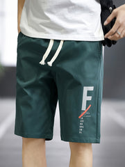Men's Cargo Shorts with Letter Print and Drawstring Waist