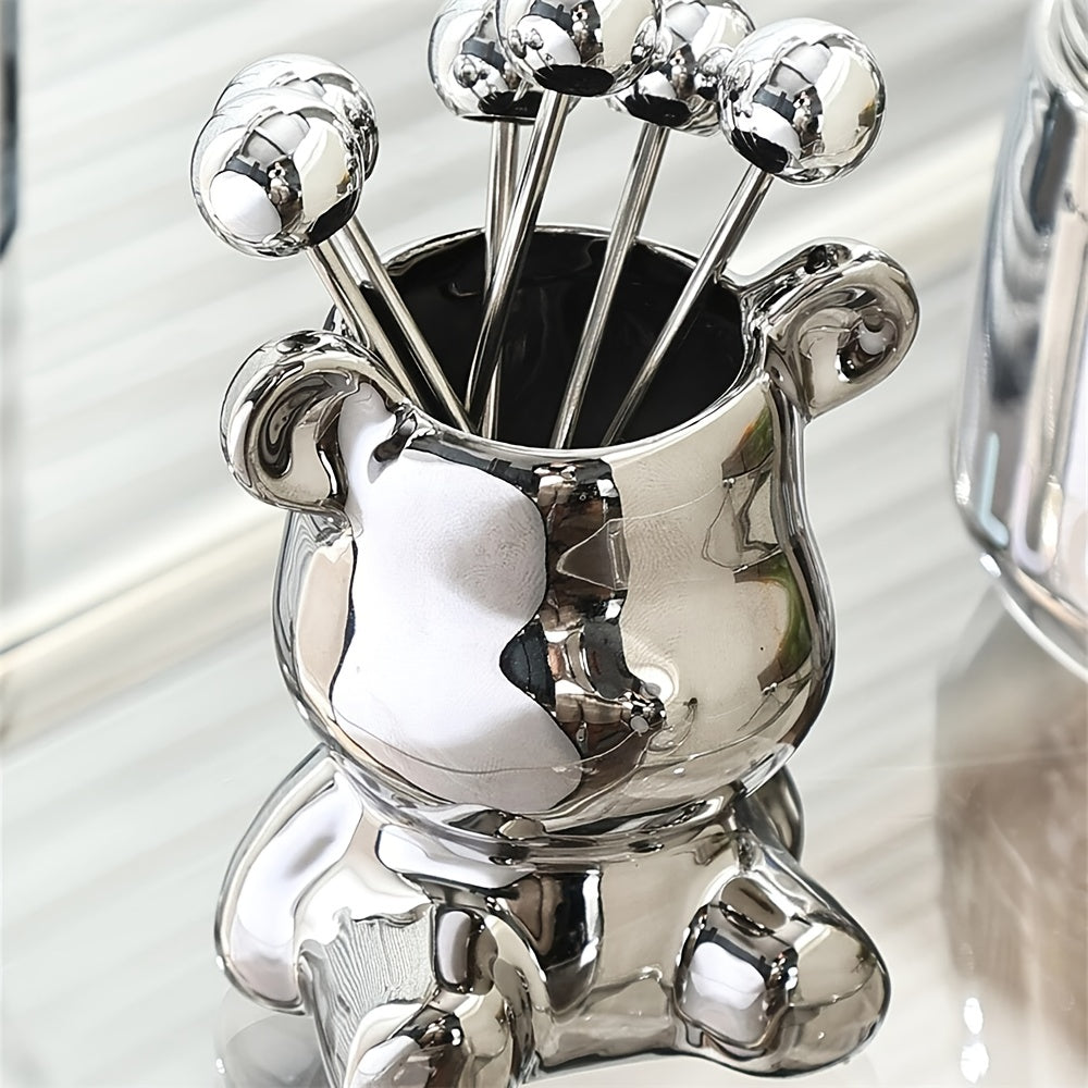 Bear Shaped Storage Jar & Fruit Fork Set