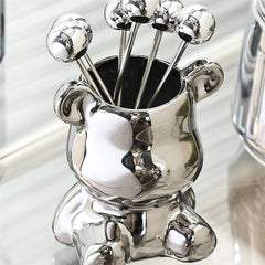 Bear Shaped Storage Jar & Fruit Fork Set