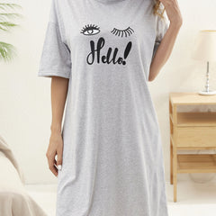 Women's Letter Print NightDress Short Sleeve Pajama Dress