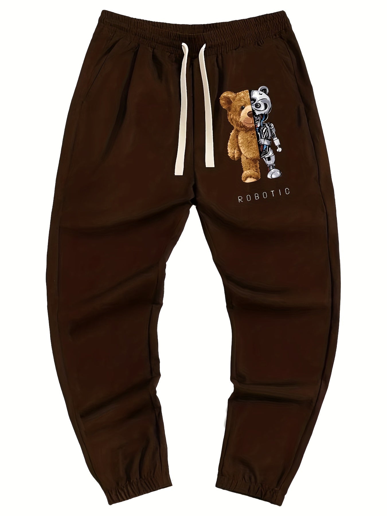 Mechanical Bear Print Men's Drawstring Pocket Sweatpants
