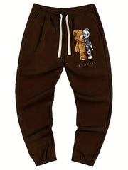 Mechanical Bear Print Men's Drawstring Pocket Sweatpants