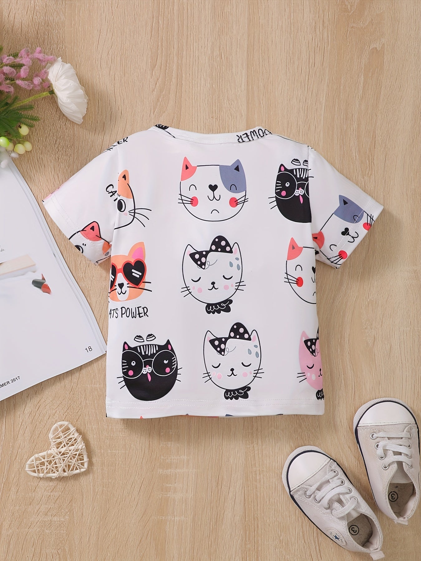Baby Girls Casual Cat Graphic T-shirt for Summer Holiday