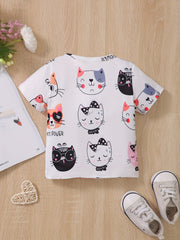 Baby Girls Casual Cat Graphic T-shirt for Summer Holiday