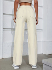 High Rise Wide Leg Straight Jeans Preppy Denim Pants