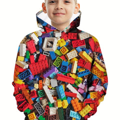 Building Blocks Allover Print Kid's Hoodie Long Sleeve Top Boy's Clothes
