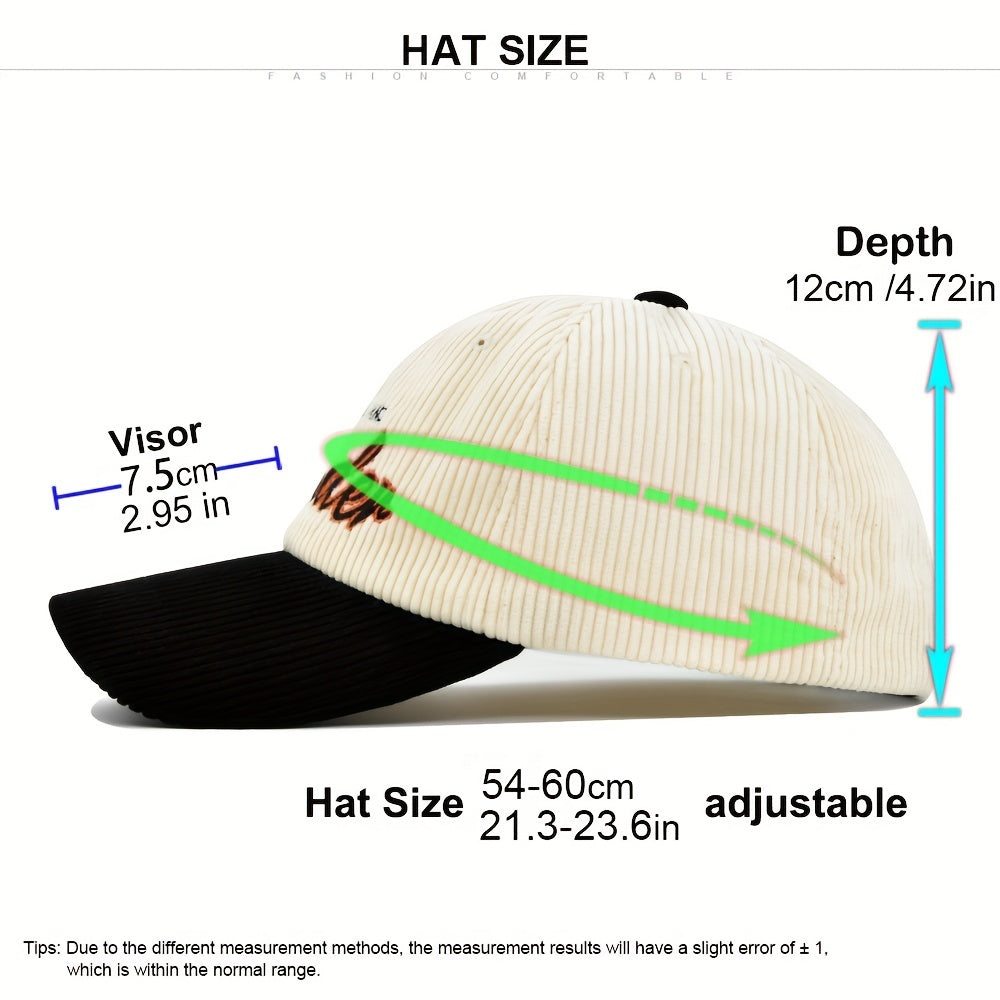 WONDER Embroidery Corduroy Baseball Cap Block Adjustable Hat