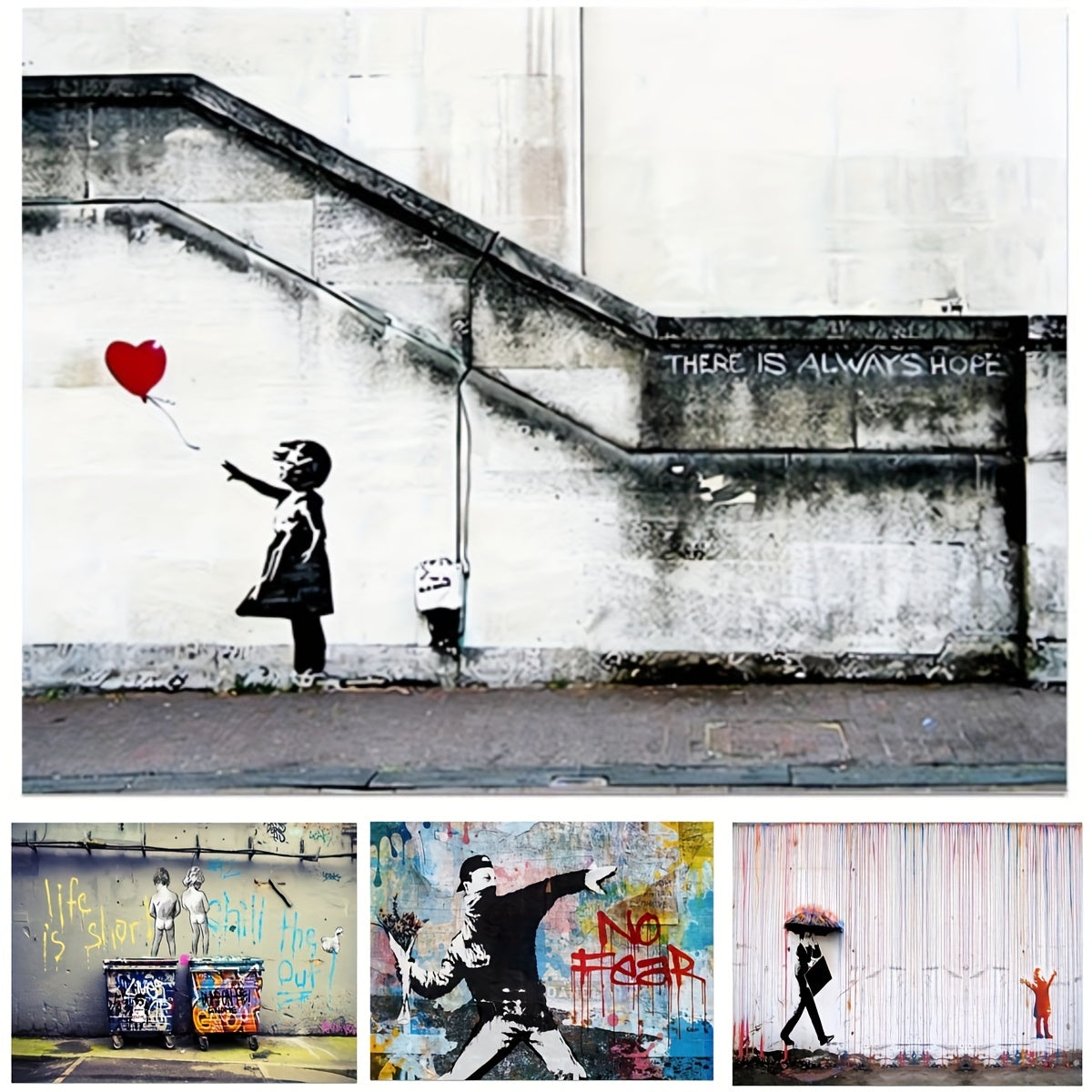Graffiti Girl Canvas Wall Art Red Balloon Love Pictures