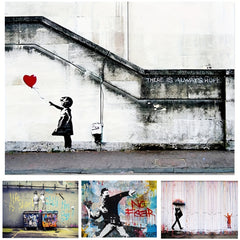 Graffiti Girl Canvas Wall Art Red Balloon Love Pictures