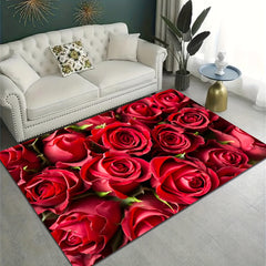 Element Rug Red Rose Pattern Machine Washable Floor Mat