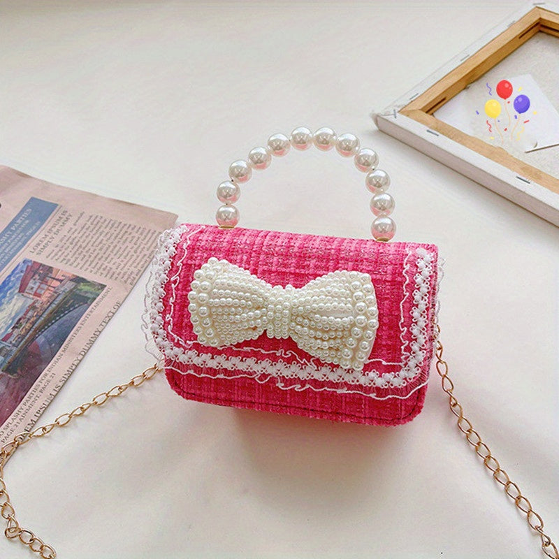 Kids Bow Decor Crossbody Bag with Faux Pearl Handbag